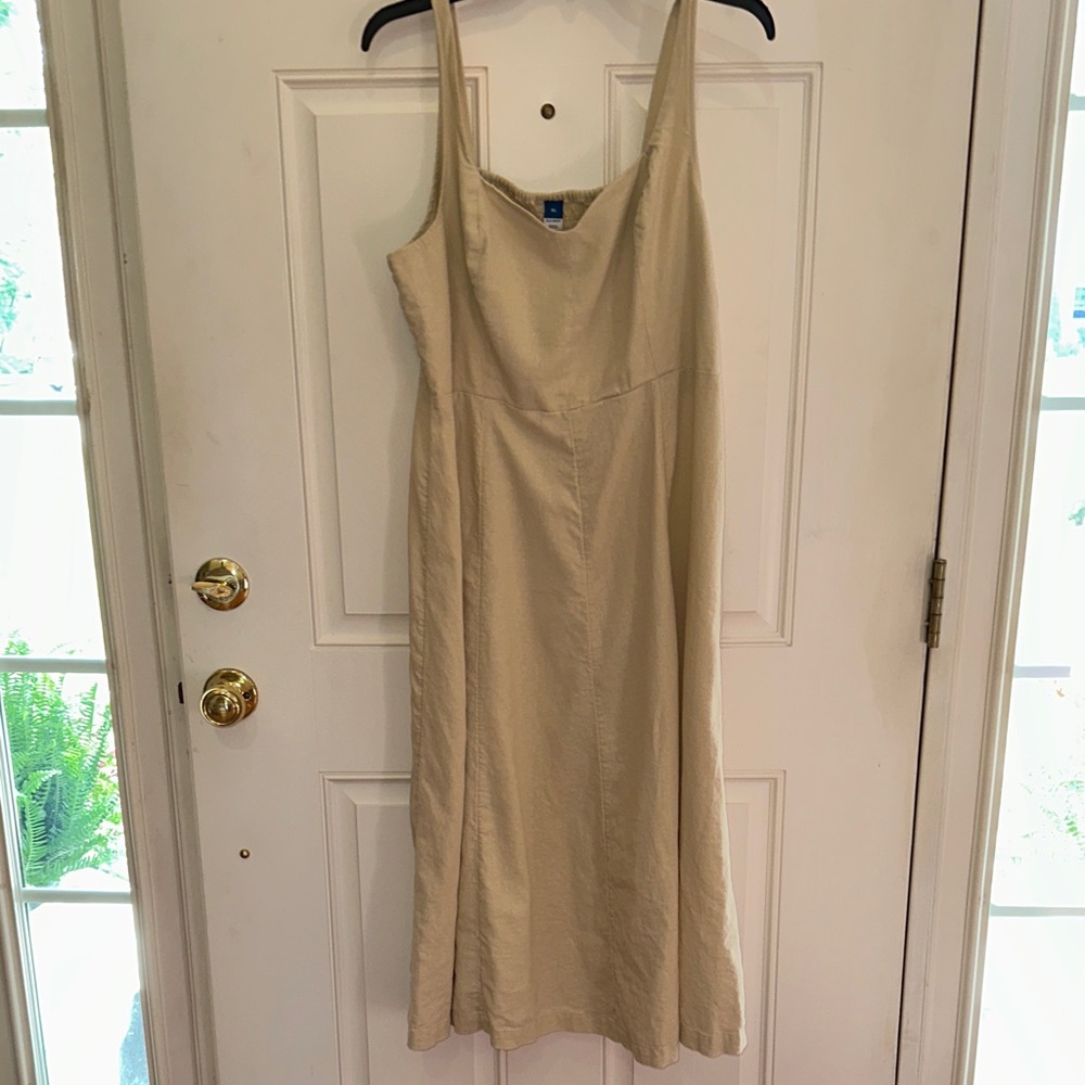 Old Navy Cream Slip-on Midi Dress with Slim Straps